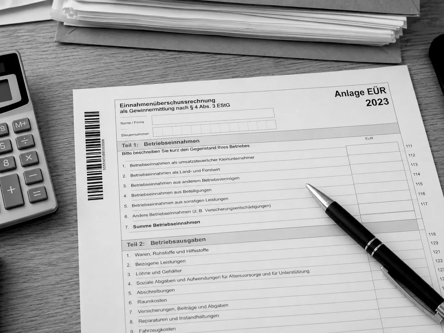 Anlage EÜR 2023, die Einnahmenüberschussrechnung nach § 4 Abs. 3 EStG